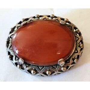 Miracle Jewelry Celtic Orange Cabochon Openwork Antique Finish Oval Brooch Pin